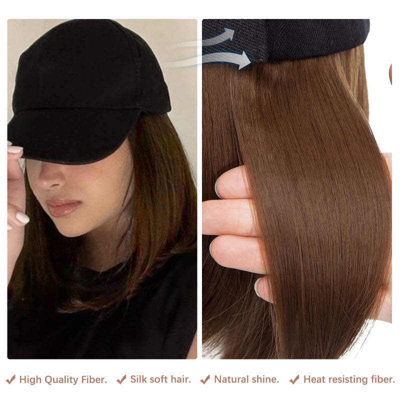 SEGO Baseball Cap with Hair Extensions for Women Heat Resistant Synthetic 6 Inch Adjustable Short Straight Hairpiece Replacement Wigs in Hat for Girls,10A - Image 2