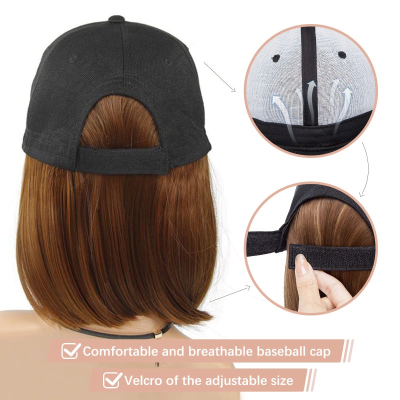 SEGO Baseball Cap with Hair Extensions for Women Heat Resistant Synthetic 6 Inch Adjustable Short Straight Hairpiece Replacement Wigs in Hat for Girls,10A - Image 4
