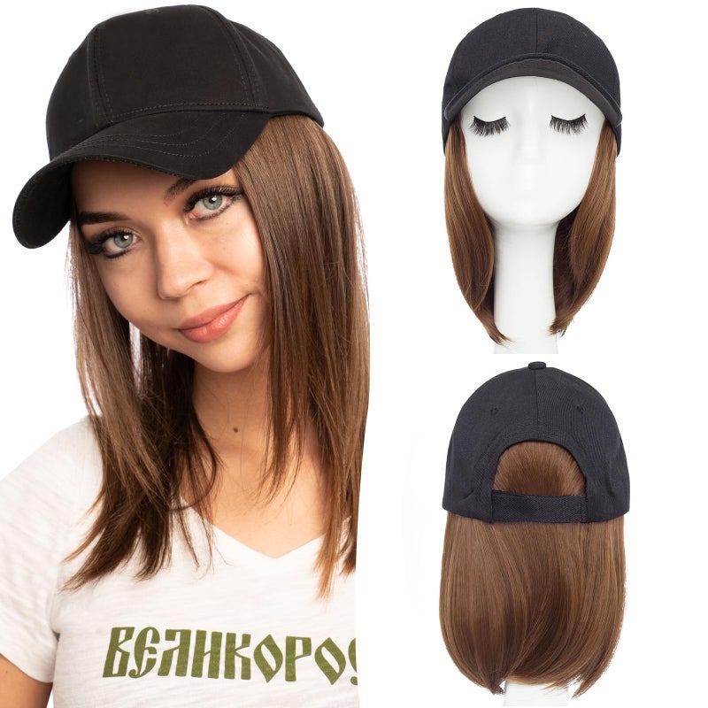 SEGO Baseball Cap with Hair Extensions for Women Heat Resistant Synthetic 6 Inch Adjustable Short Straight Hairpiece Replacement Wigs in Hat for Girls,10A - Image 1