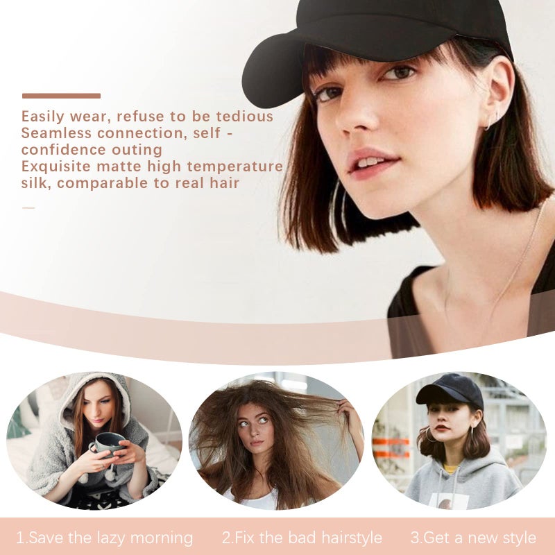SEGO Baseball Cap with Hair Extensions for Women Heat Resistant Synthetic 6 Inch Adjustable Short Straight Hairpiece Replacement Wigs in Hat for Girls,10A - Image 5