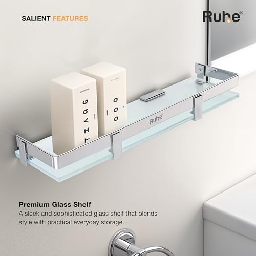 Ruhe Premium Vetra Bathroom Glass Shelf | Multipurpose Wall Mounted Shelves Rack for Kitchen/Living Room - Bathroom Accessories 16 x 5 inches (Chrome Finish) - Image 5
