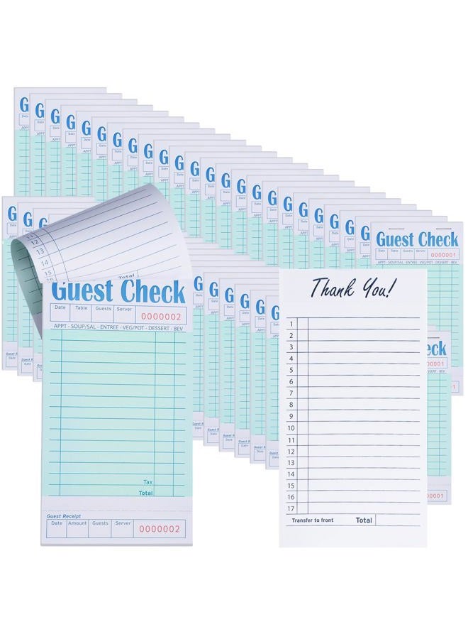 UZLU 60 Pack Guest Checks Books Bulk Server Note Pad Numbered Waitress Notepad for Restaurants White Food Receipt Book 3000 Total Double Sided Perforated Server Order Paper for Bars Cafes Restaurant Order - Image 1
