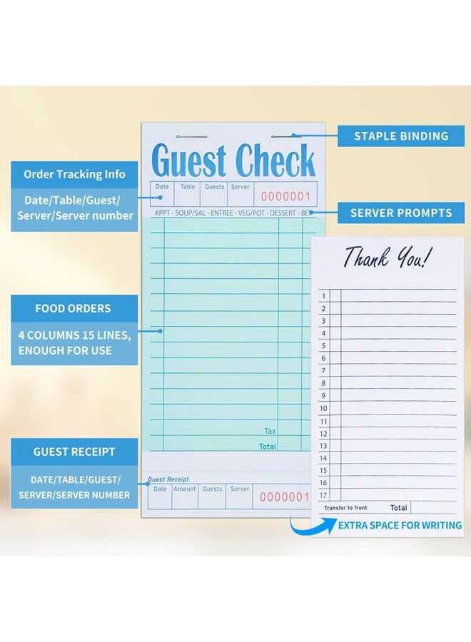 UZLU 60 Pack Guest Checks Books Bulk Server Note Pad Numbered Waitress Notepad for Restaurants White Food Receipt Book 3000 Total Double Sided Perforated Server Order Paper for Bars Cafes Restaurant Order - Image 3