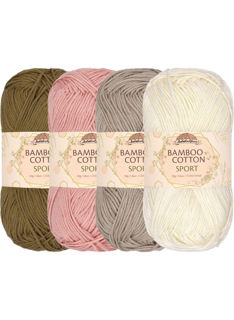 Arabest JubileeYarn Bamboo Cotton Sport Yarn - 50g/Skein - Shades of Neutral Tones - 4 Skeins - Image 1