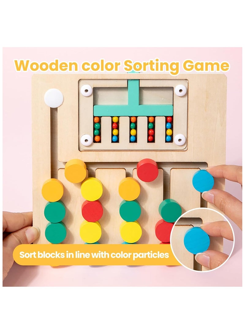 Soofam Wooden Color Sorting Toys Matching Puzzle, Slide Puzzle Color & Shape Matching Brain Teasers Logic Game Montessori Preschool Learning Educational Wooden Toys for Kids  - Image 3