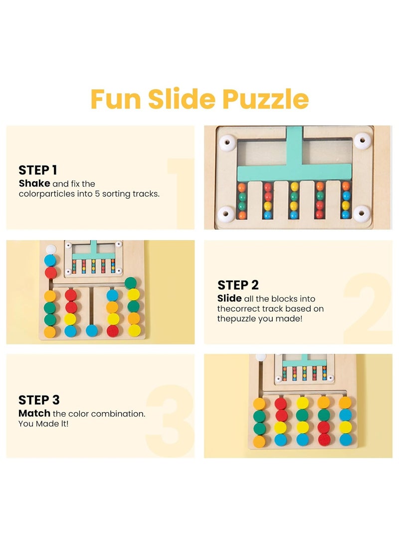 Soofam Wooden Color Sorting Toys Matching Puzzle, Slide Puzzle Color & Shape Matching Brain Teasers Logic Game Montessori Preschool Learning Educational Wooden Toys for Kids  - Image 4