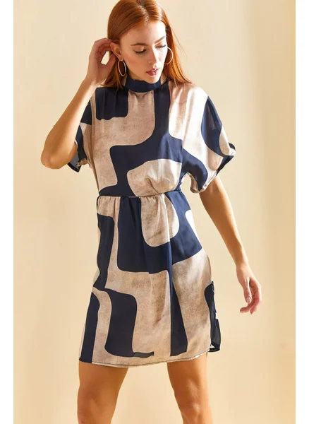 Lithe Double Breasted Collar Skirt Lined Pleated Patterned Dress