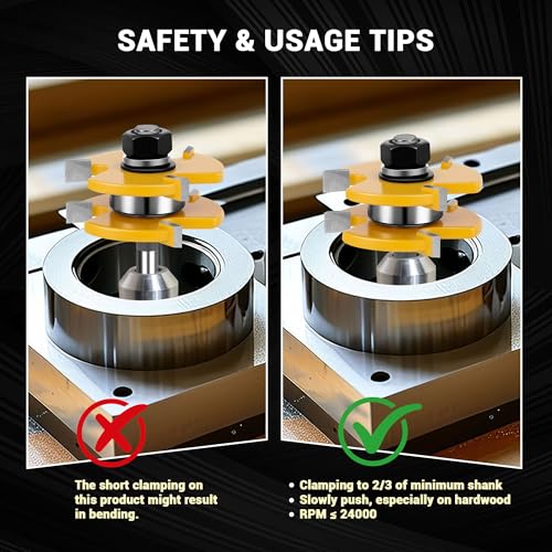 Junreox 2PCS Tongue and Groove Router Bit Set, 3rd Gen. 1/4 Shank Router Bits for 3/4" Stock, 1/2" Cutting Depth, Adjustable 3 Teeth Shaker Cabinet Door Router Bits for Woodworking, Milling, Cutting - Image 5