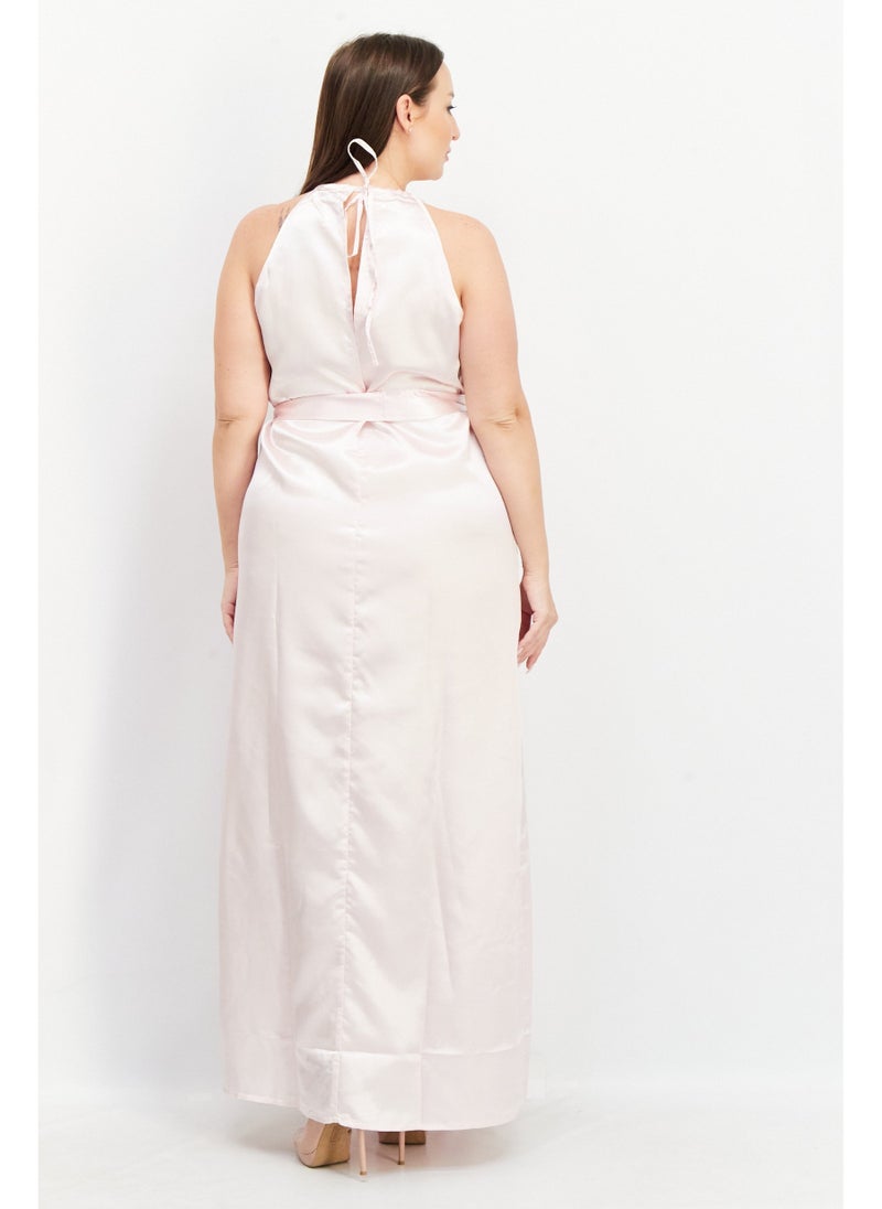 NA-KD فستان ماكسي بدون أكمام بياقة دائرية للنساء، وردي - Image 4