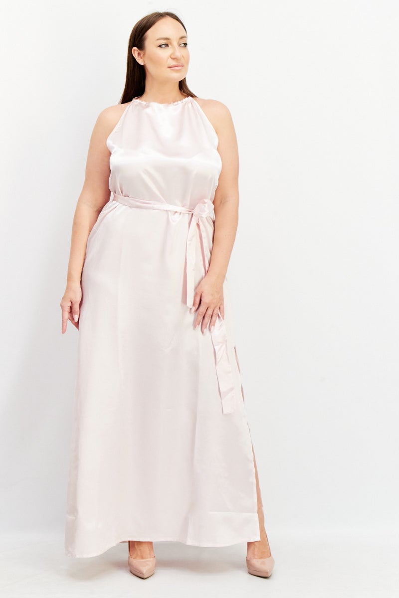 NA-KD فستان ماكسي بدون أكمام بياقة دائرية للنساء، وردي - Image 1