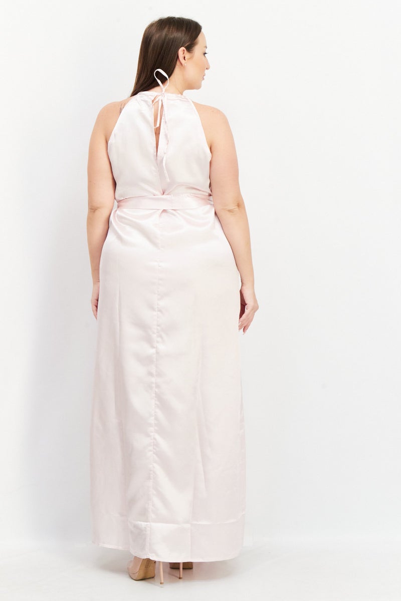 NA-KD فستان ماكسي بدون أكمام بياقة دائرية للنساء، وردي - Image 2