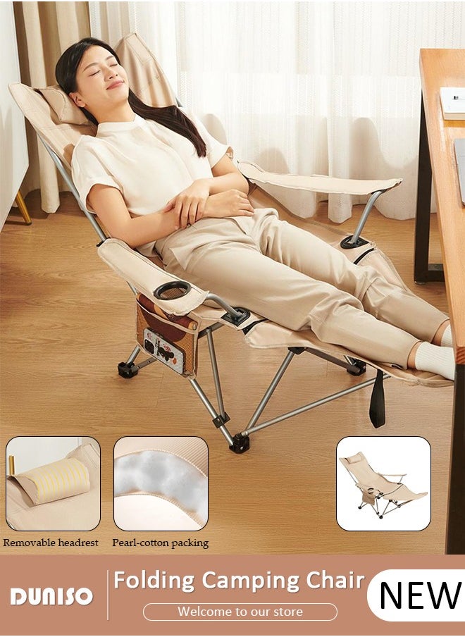 DUNISO Foldable Chair Bed with Arm, Rests Deck Chair Indoor Office, Folding Chair Portable Recliner Deck Chairs Breathable Comfort Bed for Office Lunch Break  - Image 1