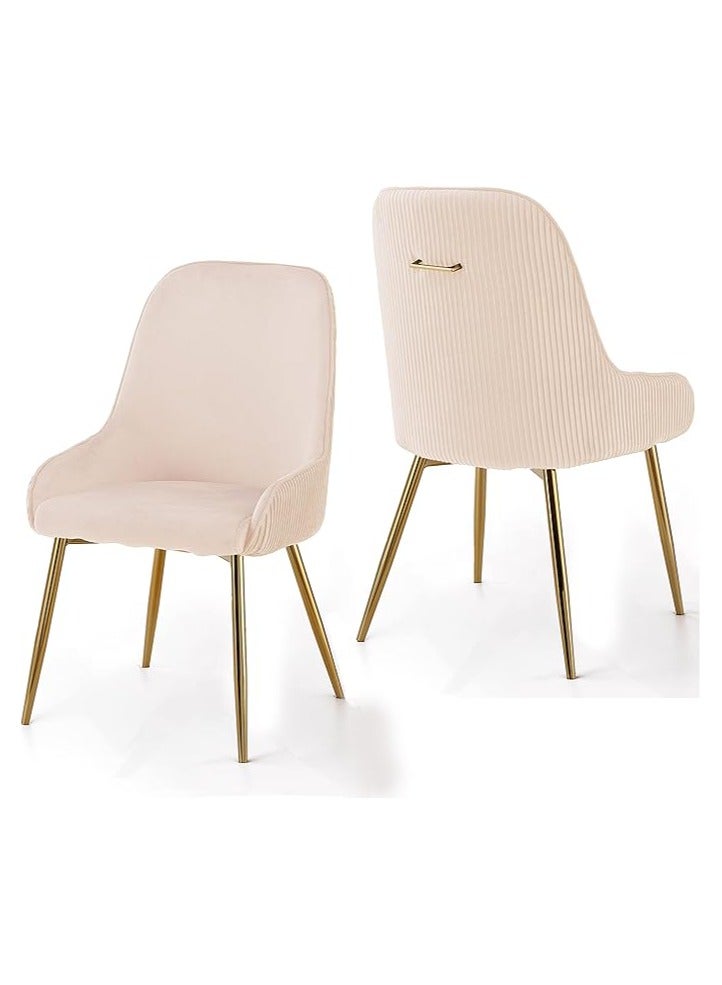 Poppins Home Poppins HOME Luxury Velvet Chair For Restaurant Home Dining And Living Room Chair With Golden Back Handle And Golden Legs (Beige)  - Image 1