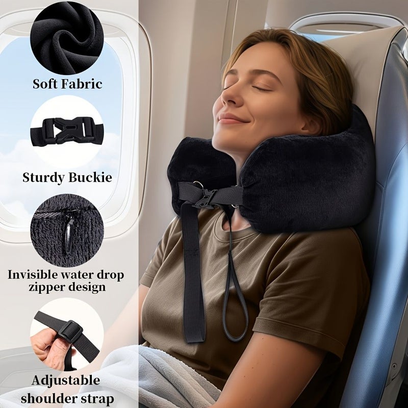 Pink Color Travel Neck Pillow Filled With Clothes U Shaped Cover Adjustable Portable Soft Plush Fabric Storage for 3 Days Ideal for Short Trips Business Travel Airplane Car - Image 5