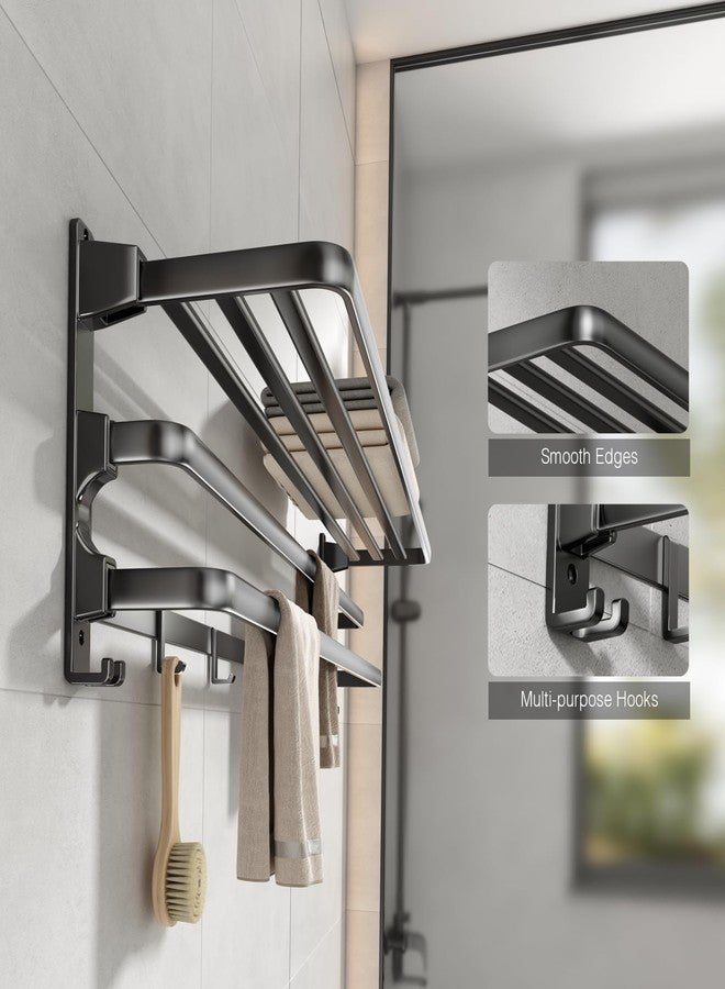 VOLDRA 24-Inch Towel Rack,Bathroom Towel Shelf with 2 Towel Bar Foldable Towel Holder with 7 Hooks Towel Storage Organizer for Bathroom & Lavatory Wall Mounted (Matte Black) - Image 3