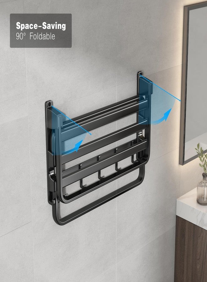 VOLDRA 24-Inch Towel Rack,Bathroom Towel Shelf with 2 Towel Bar Foldable Towel Holder with 7 Hooks Towel Storage Organizer for Bathroom & Lavatory Wall Mounted (Matte Black) - Image 4
