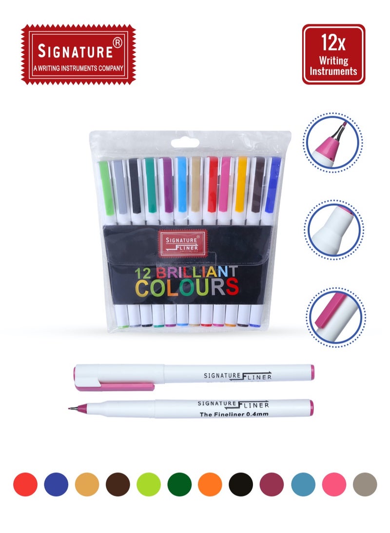 Signature 12-Color Fineliner Pen Set - Perfect for Doodling, Drawing, and Fine Writing - Image 1
