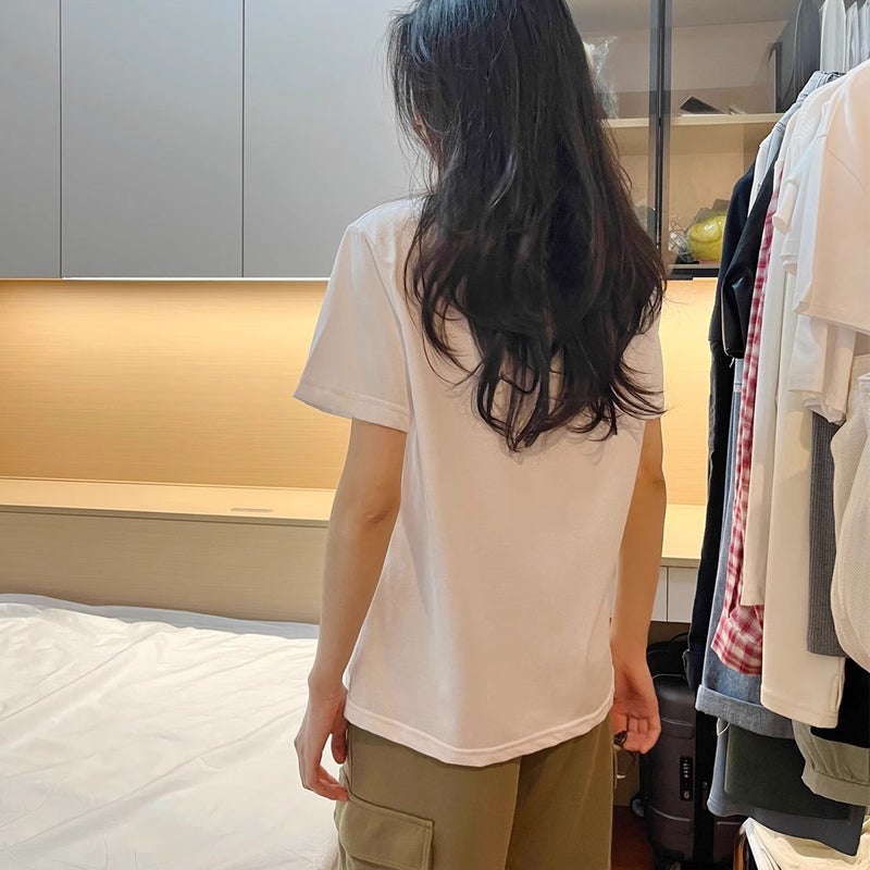 White Short-Sleeved U-Collar T-Shirt Women'S Summer Solid Color Loose Slim-Fit Large Collarbone Leakage All-Match Top High-End Fashionable - Image 3