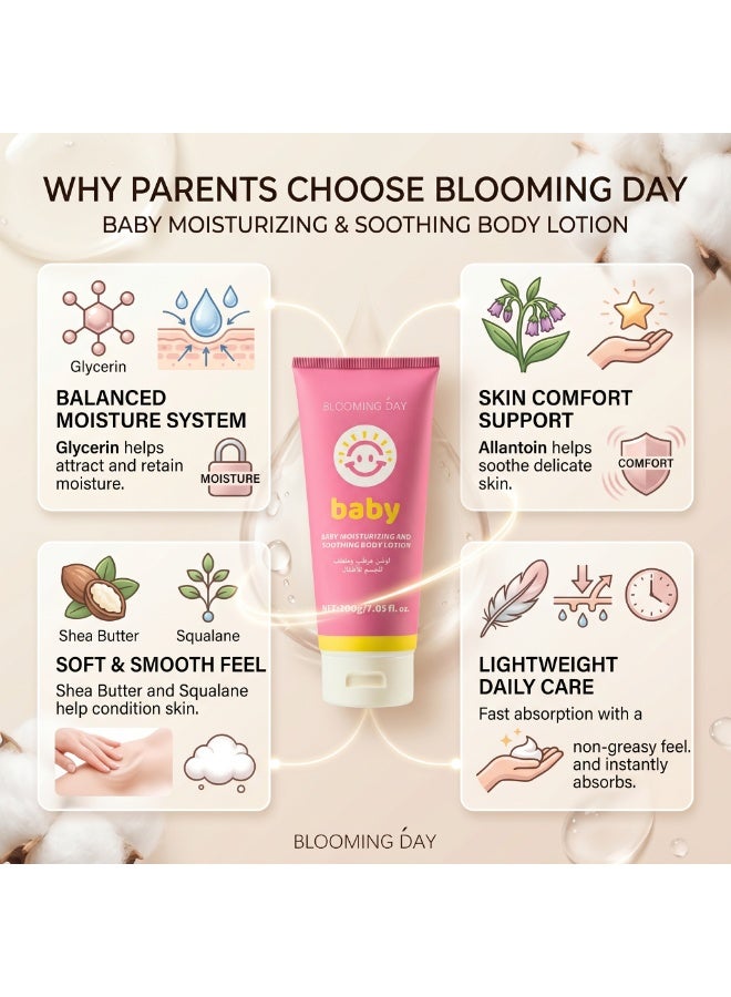 Blooming Day Baby Moisturizing & Soothing Body Lotion, Lightweight Non-Greasy Baby Lotion, Helps Protect Skin from Dryness, For Daily Baby Care, 200g - Image 5