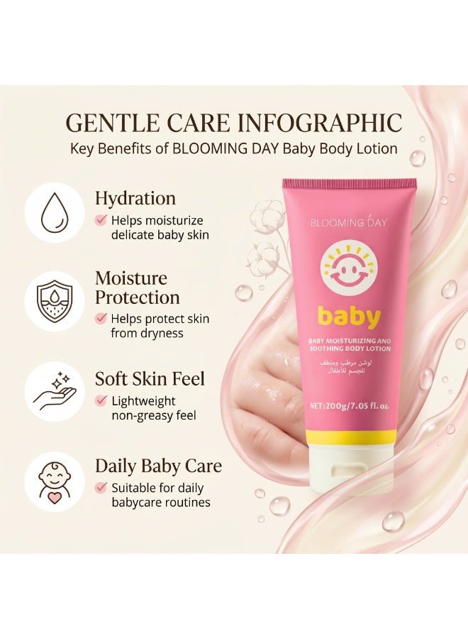 Blooming Day Baby Moisturizing & Soothing Body Lotion, Lightweight Non-Greasy Baby Lotion, Helps Protect Skin from Dryness, For Daily Baby Care, 200g - Image 2