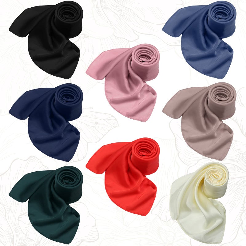 Zhanmai 8 Pcs 27.5 x 27.5 Inch Square Satin Head Scarves Women Silk Bandana Hair Scarves Hair Wrap Neck Scarf for Sleeping (Mixed Colors,Stylish) - Image 4