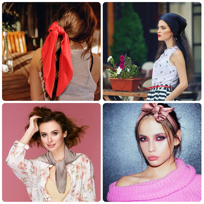 Zhanmai 8 Pcs 27.5 x 27.5 Inch Square Satin Head Scarves Women Silk Bandana Hair Scarves Hair Wrap Neck Scarf for Sleeping (Mixed Colors,Stylish) - Image 5
