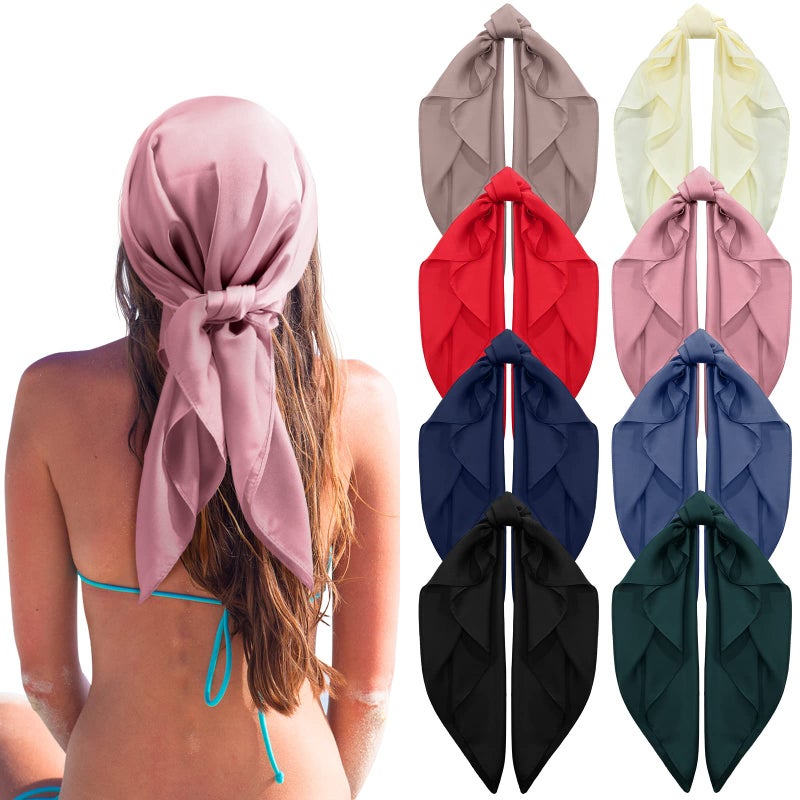 Zhanmai 8 Pcs 27.5 x 27.5 Inch Square Satin Head Scarves Women Silk Bandana Hair Scarves Hair Wrap Neck Scarf for Sleeping (Mixed Colors,Stylish) - Image 1