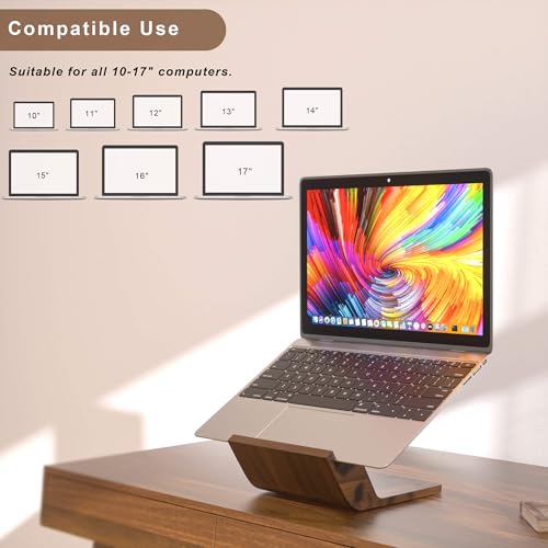 NAMAII Wooden Laptop Stand, Ergonomic Computer Stand for Desk, Portable Laptop Riser, Notebook Stand Holder Compatible with MacBook Pro/Air, Dell, HP, Lenovo and All Laptops (10-17 inch), Walnut - Image 4