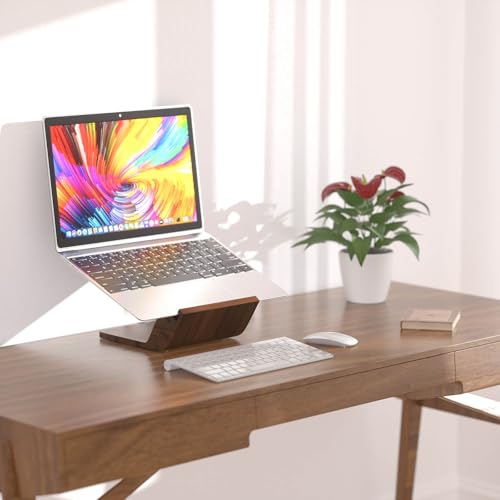 NAMAII Wooden Laptop Stand, Ergonomic Computer Stand for Desk, Portable Laptop Riser, Notebook Stand Holder Compatible with MacBook Pro/Air, Dell, HP, Lenovo and All Laptops (10-17 inch), Walnut - Image 5