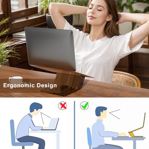 NAMAII Wooden Laptop Stand, Ergonomic Computer Stand for Desk, Portable Laptop Riser, Notebook Stand Holder Compatible with MacBook Pro/Air, Dell, HP, Lenovo and All Laptops (10-17 inch), Walnut - Image 2