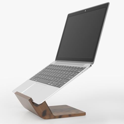 NAMAII Wooden Laptop Stand, Ergonomic Computer Stand for Desk, Portable Laptop Riser, Notebook Stand Holder Compatible with MacBook Pro/Air, Dell, HP, Lenovo and All Laptops (10-17 inch), Walnut - Image 1