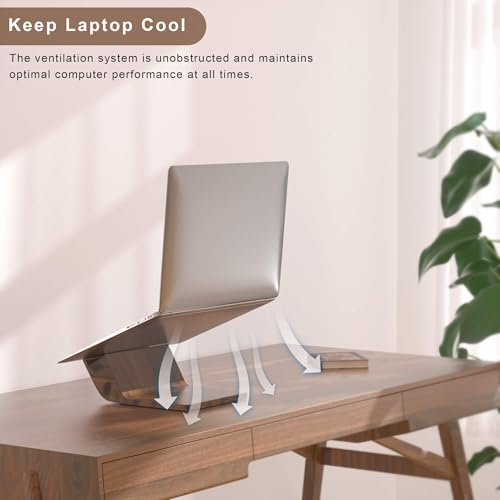NAMAII Wooden Laptop Stand, Ergonomic Computer Stand for Desk, Portable Laptop Riser, Notebook Stand Holder Compatible with MacBook Pro/Air, Dell, HP, Lenovo and All Laptops (10-17 inch), Walnut - Image 3