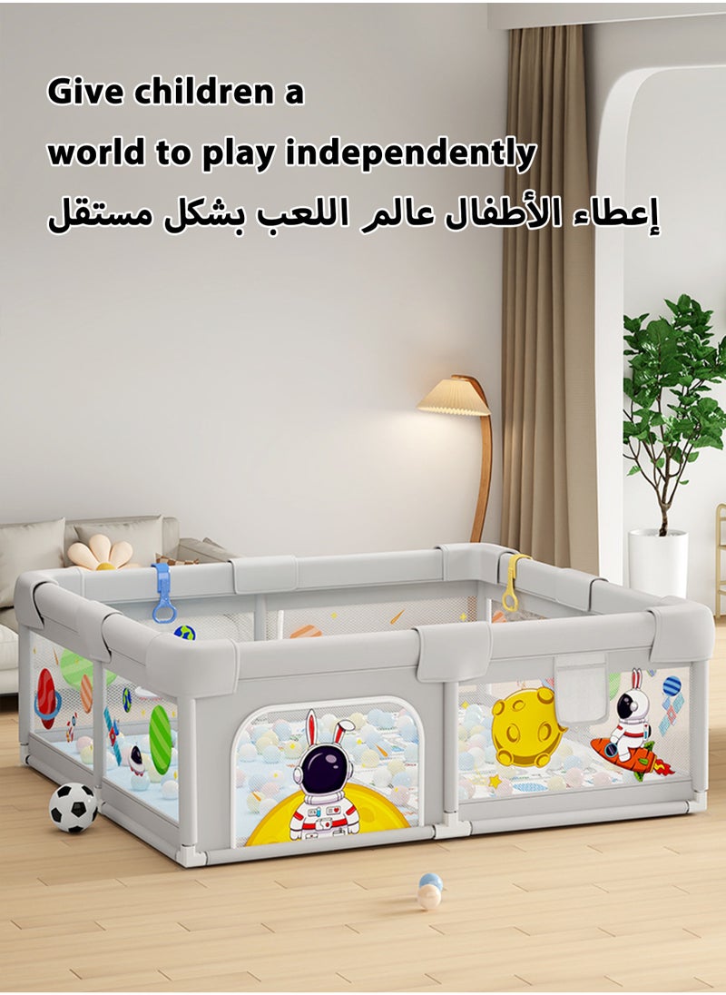 MissTiara - Baby Playpen, Extra Large Playard for Babies, Portable Indoor Outdoor Toddlers Safety Play Yard Activities with Breathable Mesh&Zipper Door, with 50pcs-Ocean Balls&Accessories 150*180cm - Image 1