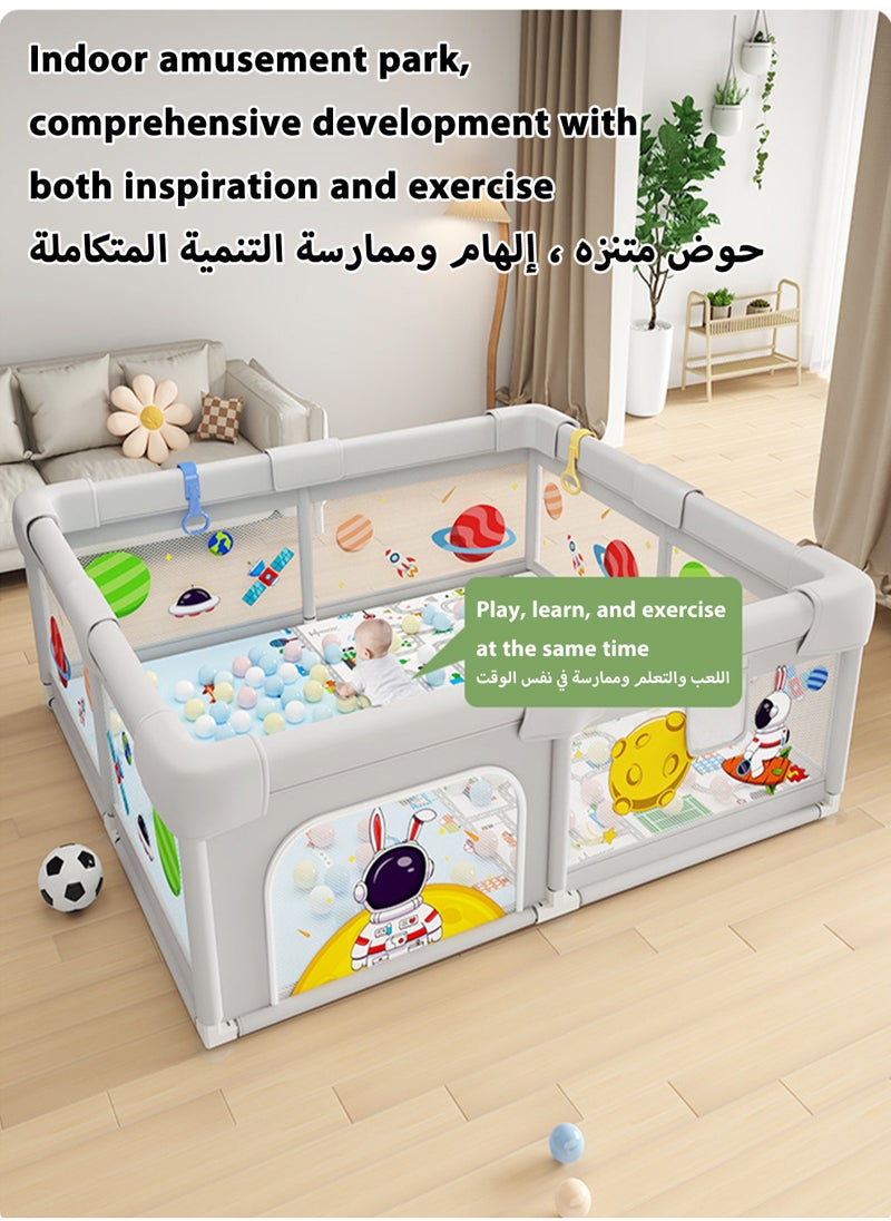 MissTiara - Baby Playpen, Extra Large Playard for Babies, Portable Indoor Outdoor Toddlers Safety Play Yard Activities with Breathable Mesh&Zipper Door, with 50pcs-Ocean Balls&Accessories 150*180cm - Image 1