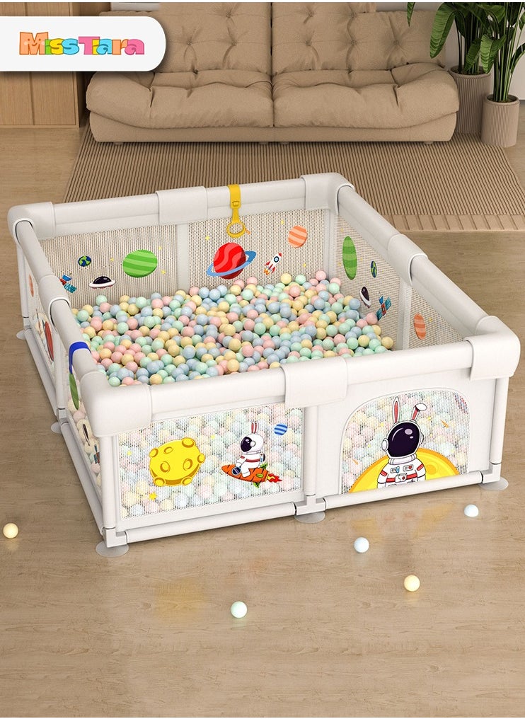 MissTiara - Baby Playpen, Extra Large Playard for Babies, Portable Indoor Outdoor Toddlers Safety Play Yard Activities with Breathable Mesh&Zipper Door, with 50pcs-Ocean Balls&Accessories 150*180cm - Image 1