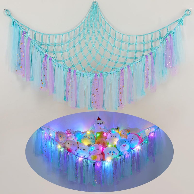 FIOBEE Stuffed Animals Net or Hammock with LED Light, Toy Hammock Hanging Stuffed Animals Storage Organizer Holder Room DÃ©cor for Nursery Kids Bedroom - Image 1