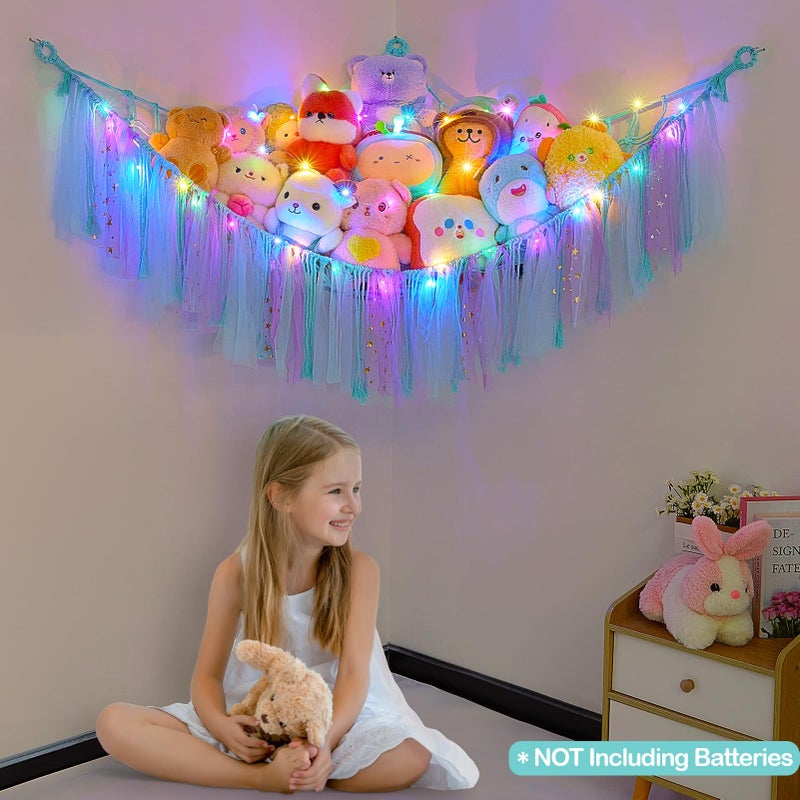 FIOBEE Stuffed Animals Net or Hammock with LED Light, Toy Hammock Hanging Stuffed Animals Storage Organizer Holder Room DÃ©cor for Nursery Kids Bedroom - Image 2
