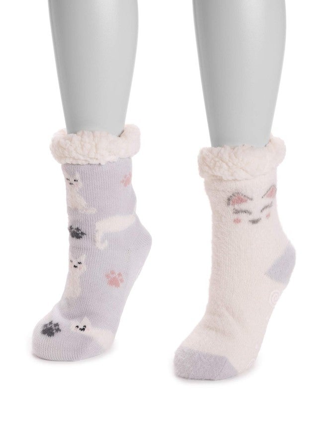 MUK LUKS جوارب MUK LUKS Cabin Cozy، زوجان، قطط رمادية، مقاس L/XL - Image 1