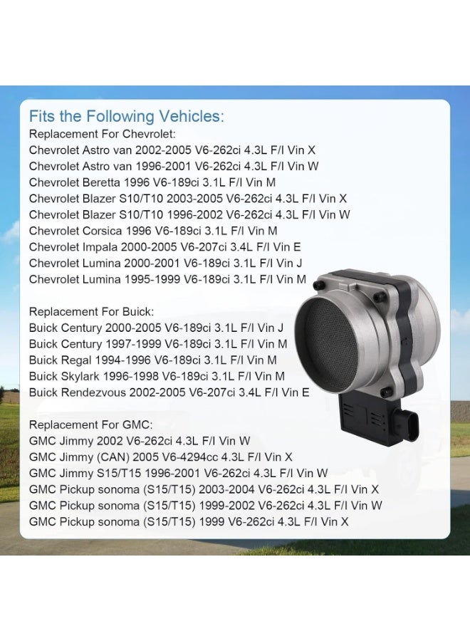 Mass Air Flow Sensor, Maf Sensor Compatible with Chevy Astro, Blazer, Impala, S10, Lumina - Gmc Jimmy, Sonoma - Buick Regal, Century, Rendezvous, Replaces 25008302, 2133458 - Image 3