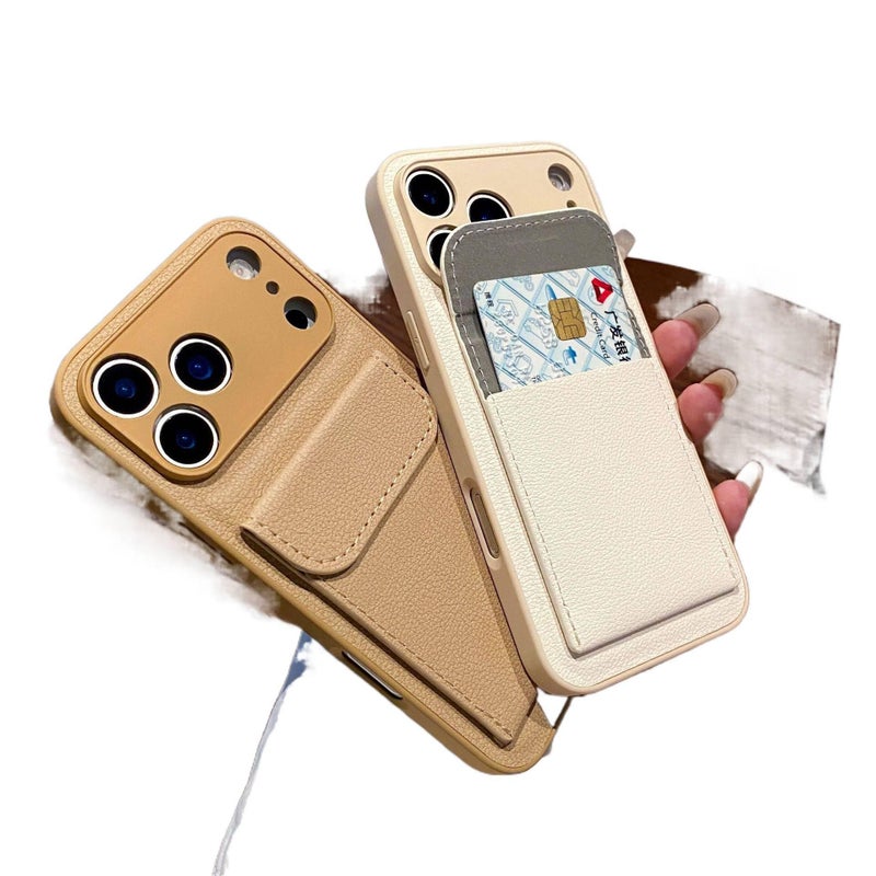 MS غطاء واقي بملمس جلد لـ iPhone 16 / 16 Plus / 16 Pro / 16 Pro Max مع حامل بطاقات وحماية من السقوط مع مقاوم للصدمات مع مقاوم لبصمات الأصابع مع حامل قائم باللون أبيض بوظيفة حامل بالل. - Image 3
