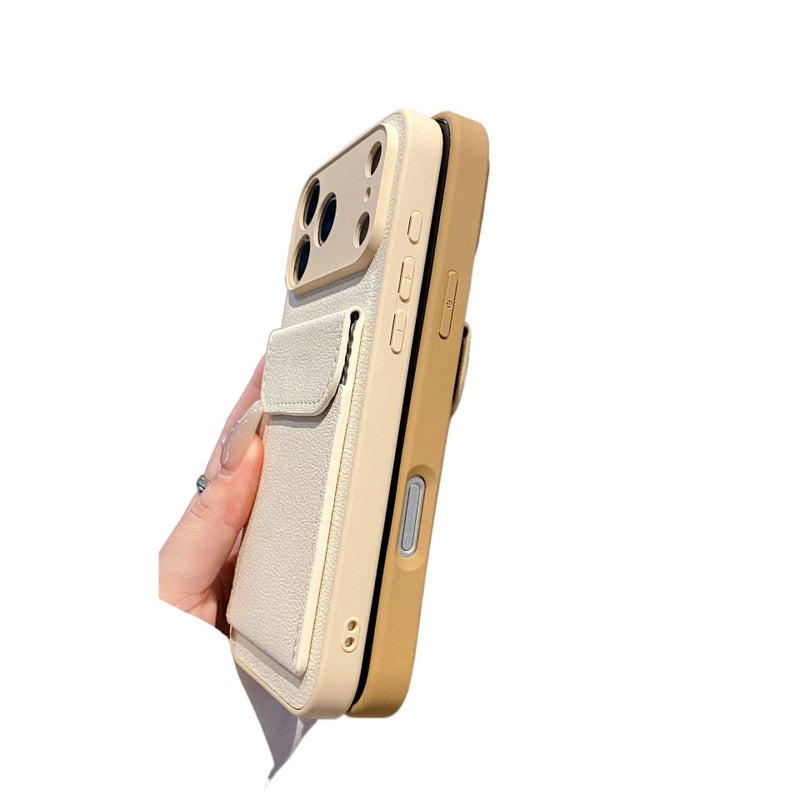 MS غطاء واقي بملمس جلد لـ iPhone 16 / 16 Plus / 16 Pro / 16 Pro Max مع حامل بطاقات وحماية من السقوط مع مقاوم للصدمات مع مقاوم لبصمات الأصابع مع حامل قائم باللون أبيض بوظيفة حامل بالل. - Image 5