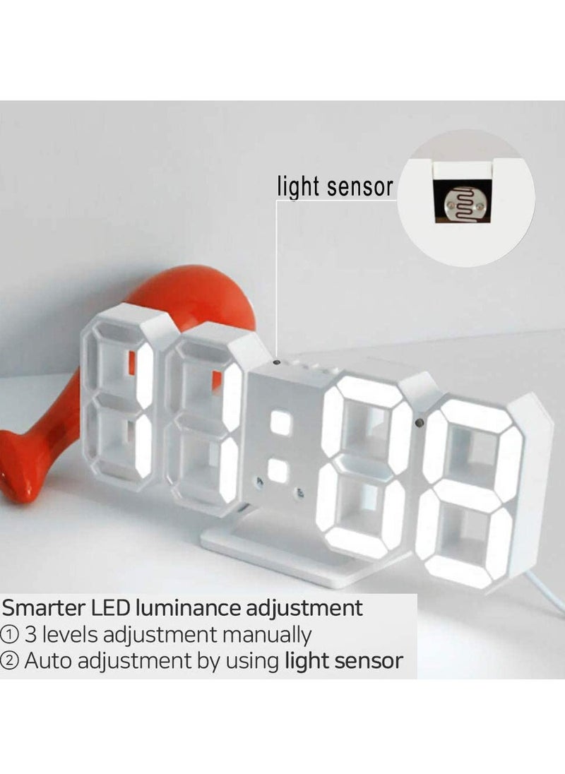 3D LED Digital Clock Glowing Night Mode Brightness Adjustable Electronic Table Clock 24/12 Hour Display Alarm Clock Wall Hanging