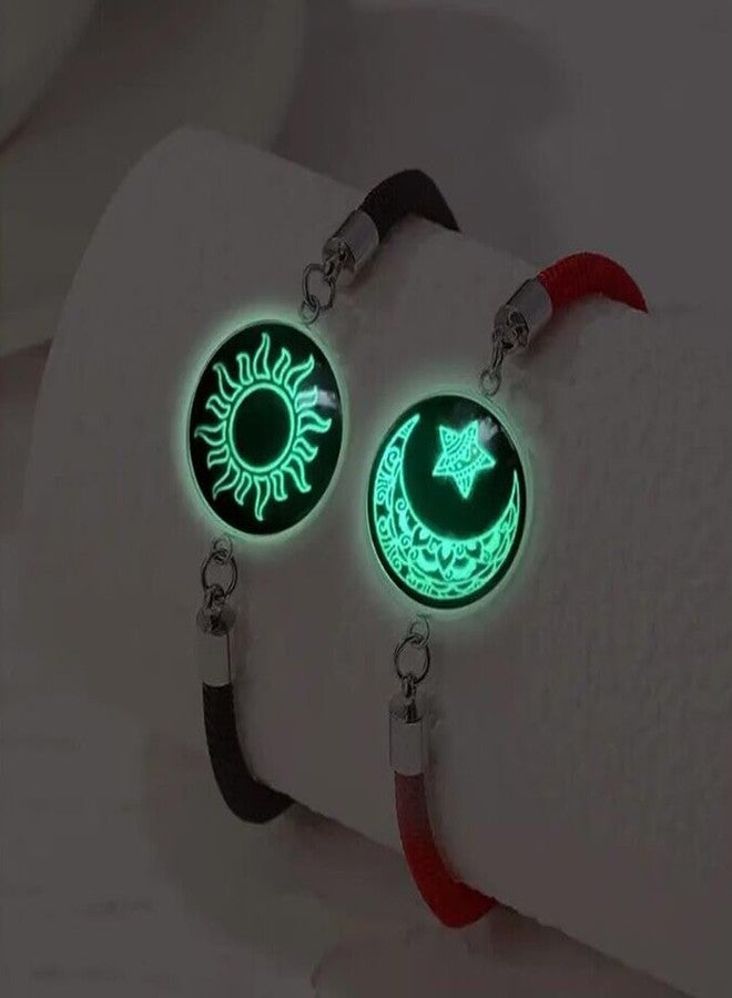 DATOA Boys 2Pcs Sun Moon Star Glowing Bracelets Couples Matching Bracelets Pinky Promise Friendship Bracelets Set Gift For Valentines Day Xmas,6,Metal,No Gemstone - Image 3