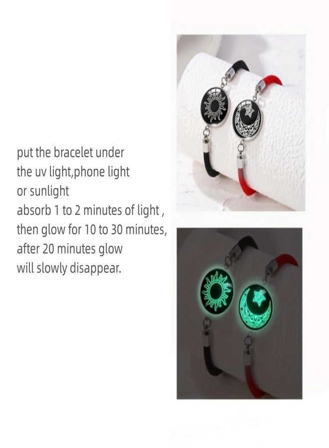 DATOA Boys 2Pcs Sun Moon Star Glowing Bracelets Couples Matching Bracelets Pinky Promise Friendship Bracelets Set Gift For Valentines Day Xmas,6,Metal,No Gemstone - Image 5