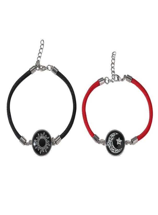 DATOA Boys 2Pcs Sun Moon Star Glowing Bracelets Couples Matching Bracelets Pinky Promise Friendship Bracelets Set Gift For Valentines Day Xmas,6,Metal,No Gemstone - Image 1