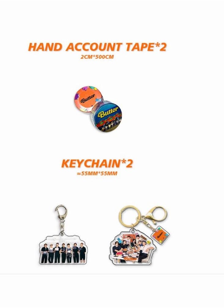 Generic 142-PCS KPOP Korean Popular Men's Group BTS New Album Butter Gift Box Set，Keychain Pendant Key，Sticker ect，Photo Card for Army Boys and Girls  - Image 5