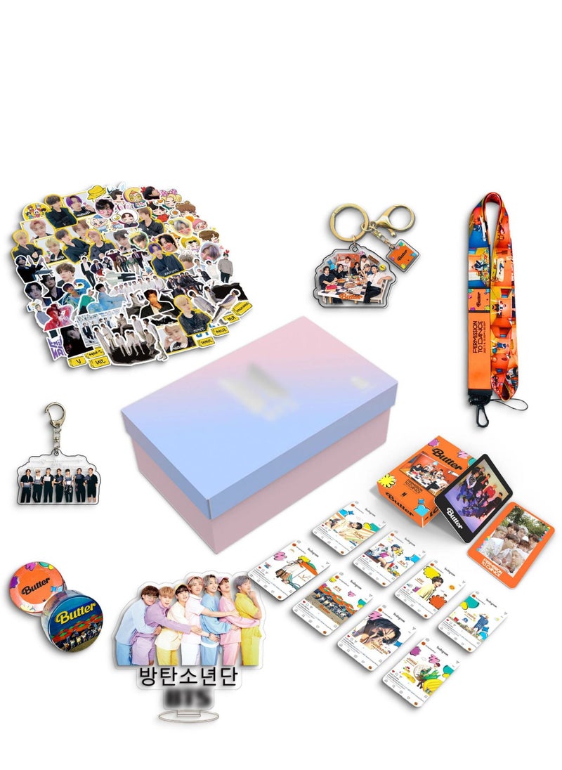 Generic 142-PCS KPOP Korean Popular Men's Group BTS New Album Butter Gift Box Set，Keychain Pendant Key，Sticker ect，Photo Card for Army Boys and Girls  - Image 1