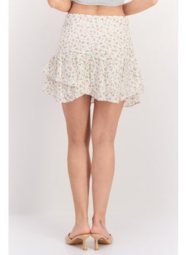 1 State Women Floral Print Pull On Casual Mini Skirts, White Combo  - Image 4