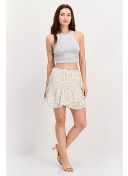 1 State Women Floral Print Pull On Casual Mini Skirts, White Combo  - Image 2