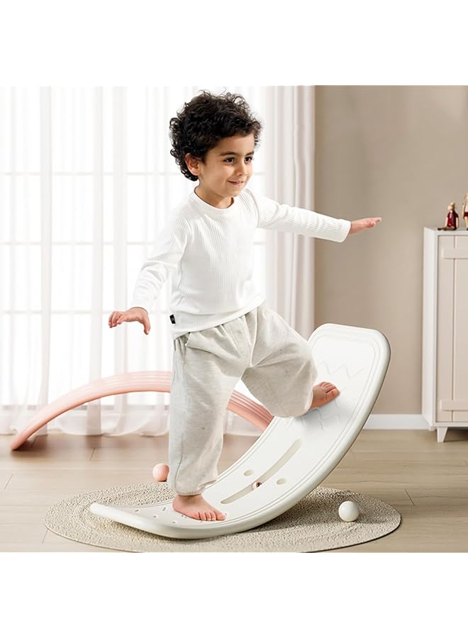 PROMASS لوحة توازن متأرجحة، لوحة توازن متذبذبة 32 بوصة، سلم تسلق للأطفال، لوحة يوجا منحنية، ألعاب تعليمية مفتوحة للأطفال والرضع لتحسين التوازن والتنسيق (أبيض) - Image 1